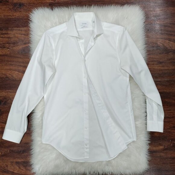 Calvin Klein White Slim Fit Performance Non-Iron Dress Shirt Men's Size 15 - Picture 3 of 13
